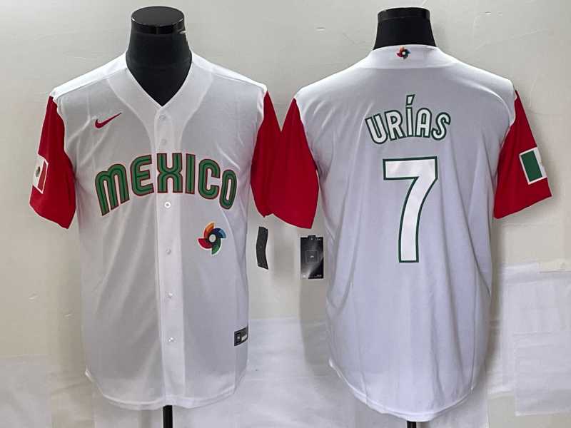 Men's Mexico Baseball #7 Julio Urias Number 2023 White Red World Classic Stitched Jersey 39,We sell and wholesale Men's Mexico Baseball #7 Julio Urias Number 2023 White Red World Classic Stitched Jersey 39 on line form chian!